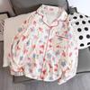 Homewear Flower Print V-neck Women's Pajamas Set Aesthetic Art Soft Two-piece Pajamas Set Sweet Casual Autumn  Sleepwear