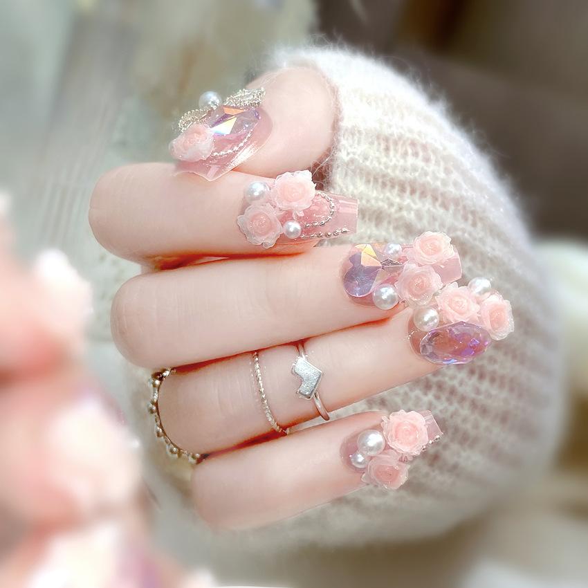 Prefabricated Nail Tips 30 Pieces Nail Stickers Heavy Industry, Butterfly Sister Flower Nail Fake Nail Patches H11