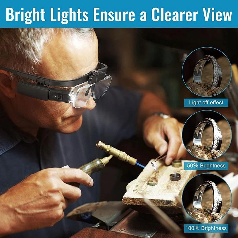 Headband Magnifier Glasses Led Light Magnifying Eyeglass 1.5x 2x 2.5x Magnifiers Lenses Eyewear For Watch Repair Reading Sewing