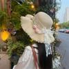 (One Size, Yellow) Women's Straw Sun Hat Breathable Stylish Decorative Tulip Lace Band Wide Brim Beach Hat