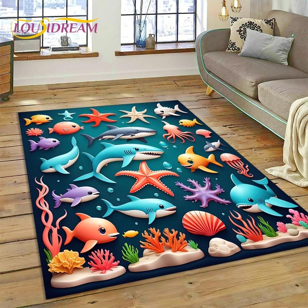3D подводный мир, морское дно, Дельфин, мультяшный ковер, ковер для гостиной, спальни, домашний декор, нескользящее украшение для дивана, подарок ребенку