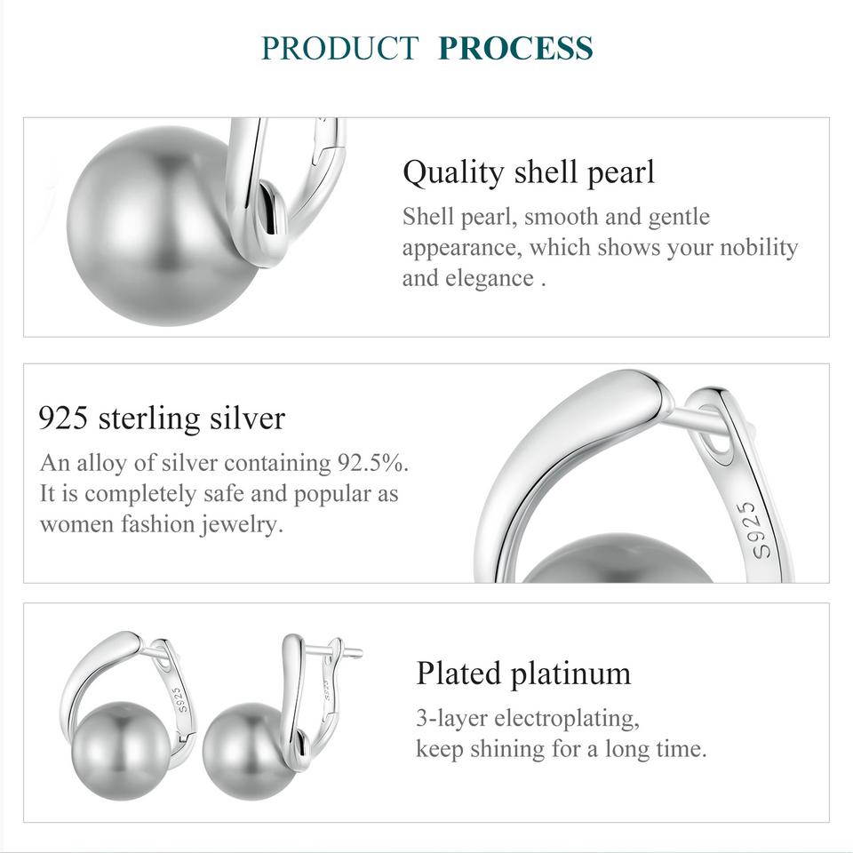 BAMOER, стерлинговое серебро 925 пробы, качество, жемчуг, пряжки для ушей, элегантные серьги-кольца для женщин, помолвочные, свадебные, ювелирные украшения, подарок