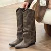 Woman Cowgirl Boots Fashion Slip On Ladies Elegant Square Heel Long Pipe Boots Shoes Retro Winter Footwear