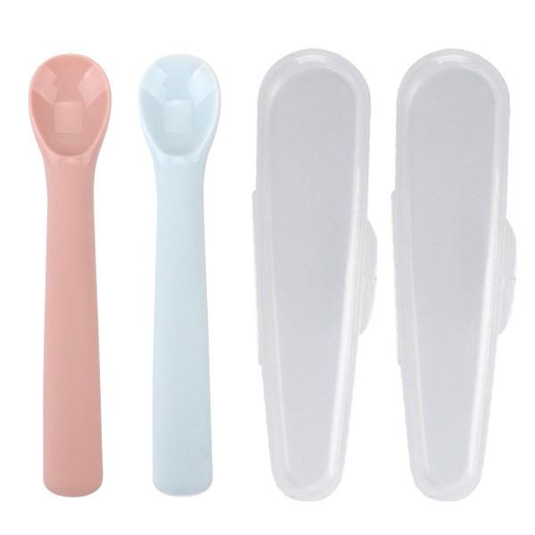 Daily Like Bonbon Baby Food Spoon Stage 2, 2-piece Set + 2 Baby Food Cases, Strawberry, Sky Blue, 1 Set