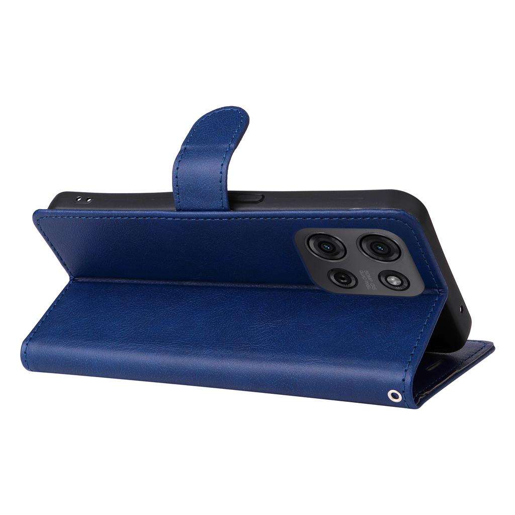 Чехол для Motorola Moto G75 5G, однотонный кожаный чехол для мобильного телефона, кошелек-подставка со шнурком