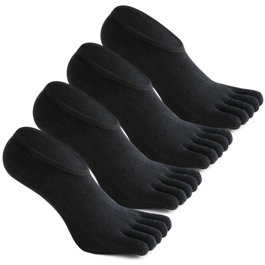 TsujiYa Летние носки до щиколотки для ног Натуральные однотонные Подходят для спорта и бизнеса Размеры 4 пары Черные мужские носки с пятью пальцами, Носки, Носки, Нескользящие накладки, Хлопок,