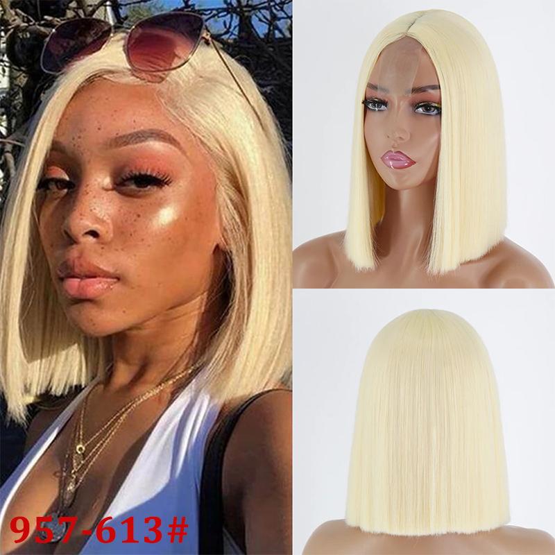 MISS WIG Женский короткий прямой парик со средней частью волос Розовый Синий Блондинка Оранжевый Парик из синтетического волокна Хэллоуин Косплей Повседневная жизнь