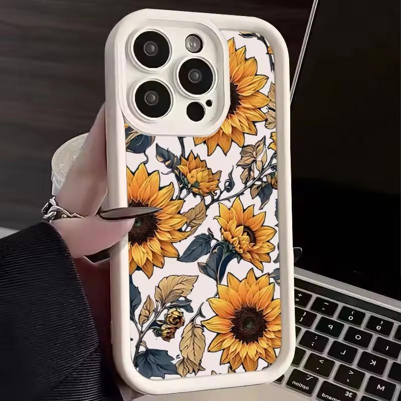 Floral Summer Thickened Anti-Fall Phone Case for iPhone16E 14 15 11 12 13 16 Pro Max 7 Plus XS XR bump Solid Silicone Back Cover