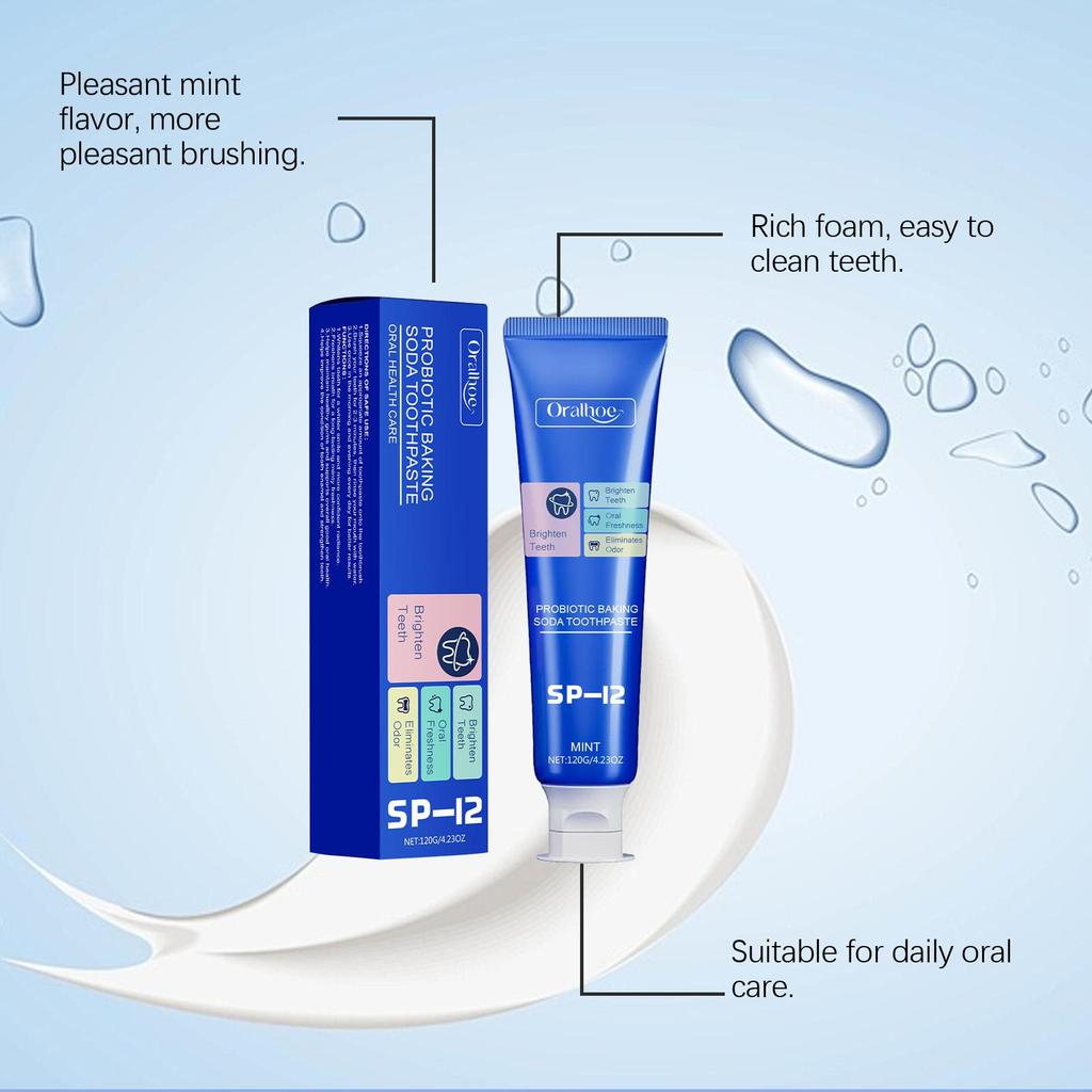 Baking Soda Probiotic Whitening Toothpaste Remove Yellow Teeth Stain Tartar Brighten Dental Protect Gum Fresh Mouth Oral Care