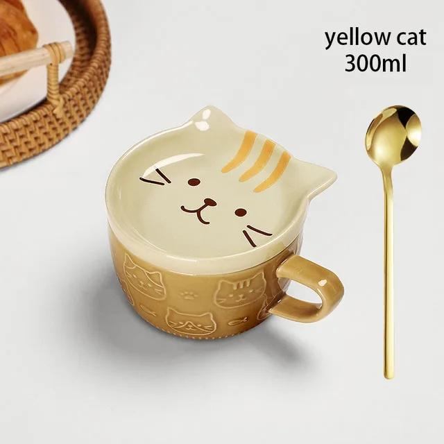 Japanese Cartoon Cat Coffee Mug With Animal Cat Pattern Lid Small Dish Cute Breakfast Cup Creative Coffee Cup Milk Cup Gift2026