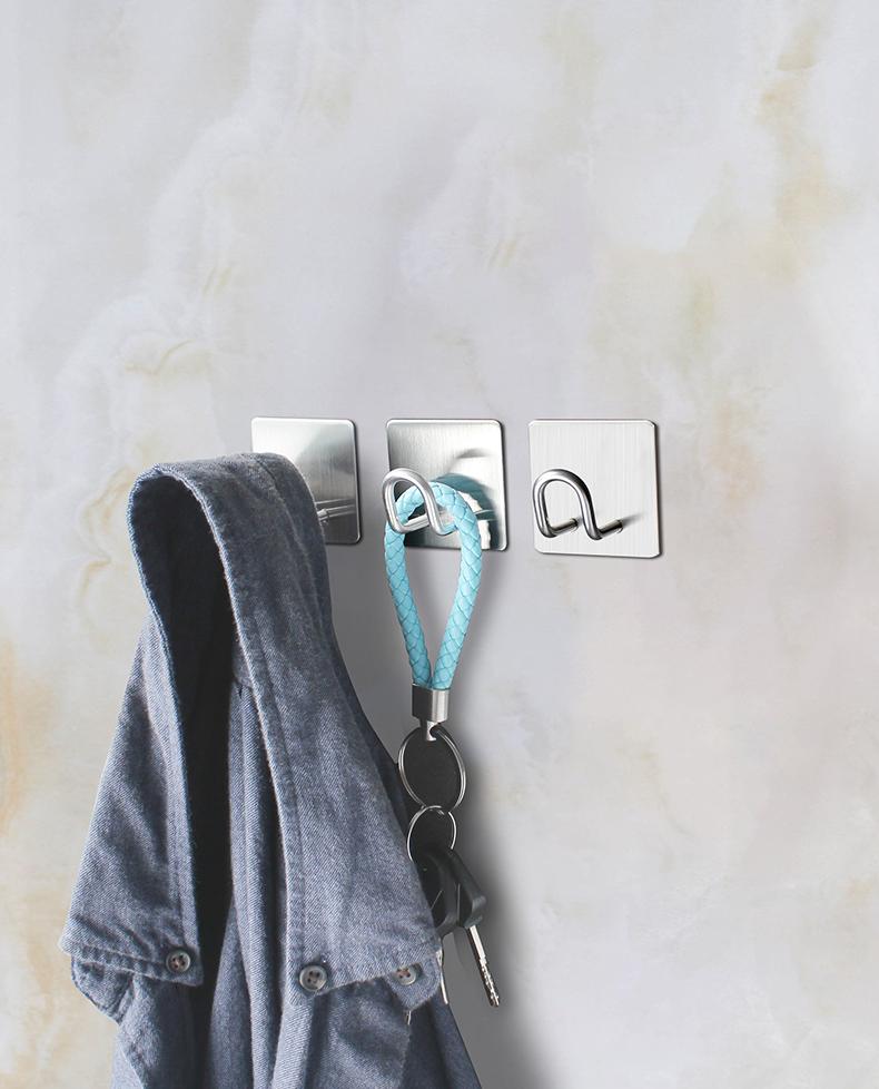 Fashionable Wall Hooks Wall Organisation for Kitchen Stainless Steel Self Adhesive Hooks