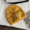 White plum color embroidery P letter knitted wool hat autumn and winter warm cold hat with ins fashion single item multi-color