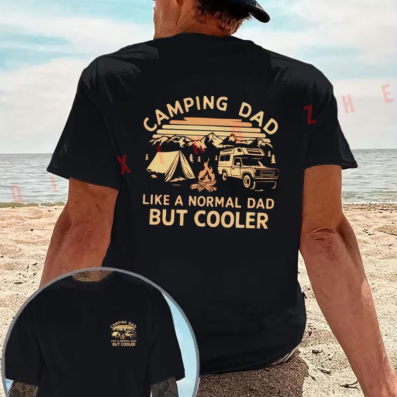 Vintage Camping Dad design motorcycle T-Shirt Double-Sided Print Men‘s Casual Short Sleeve Summer O-neck Tops