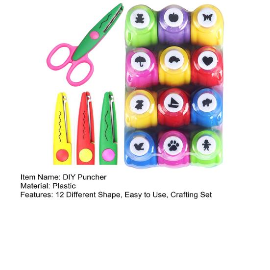 Kids DIY Craft Hole Punch Set Safe Material Develop Fine Motor Skills Inspire Easy To Use Crafting Kit with 12 Shapes Scissors
