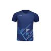 Li Ning Badminton Series Logo Stripe Pattern V-Neck Pullover Short Sleeve Raglan T-Shirt Unisex Tops Indigo AAYT583-4