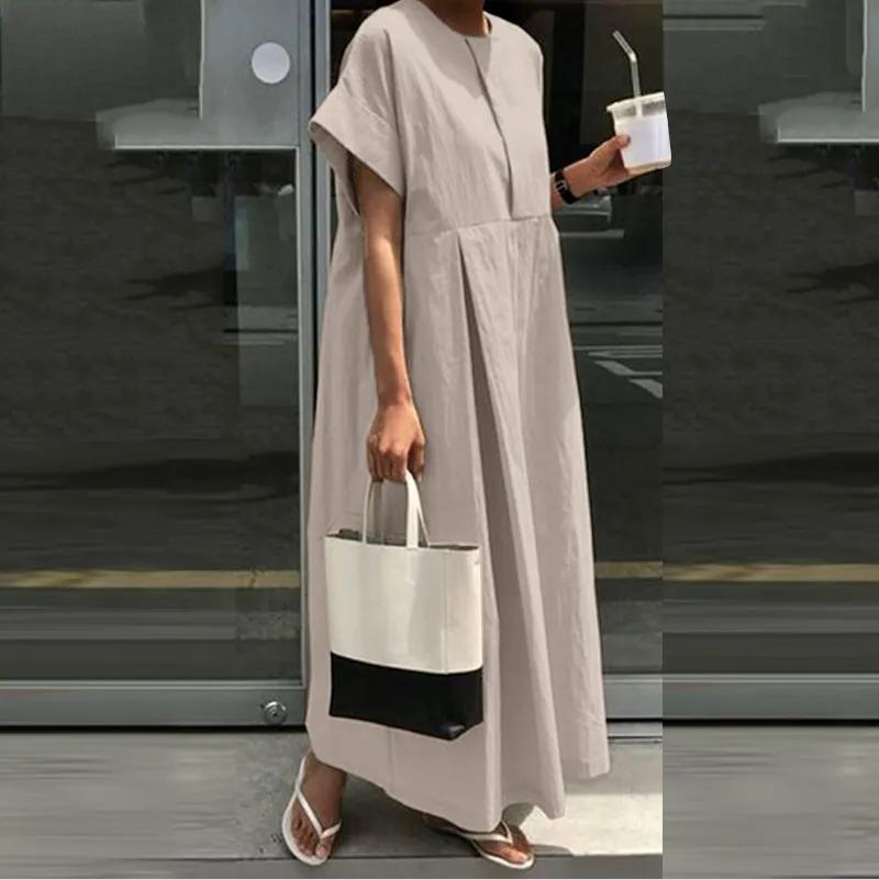 Loose Dress Crew-neck Long Skirt Temperament College Style Casual Dress for Women