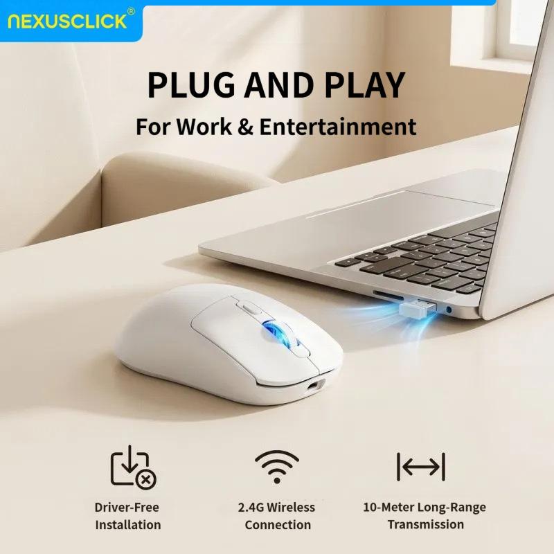 NexusClick New 2.4G/Dual-mode Rechargeable Wireless Mouse,Ergonomic Gaming Office Mice 800-1200-1600 DPI Mice for PC Laptop