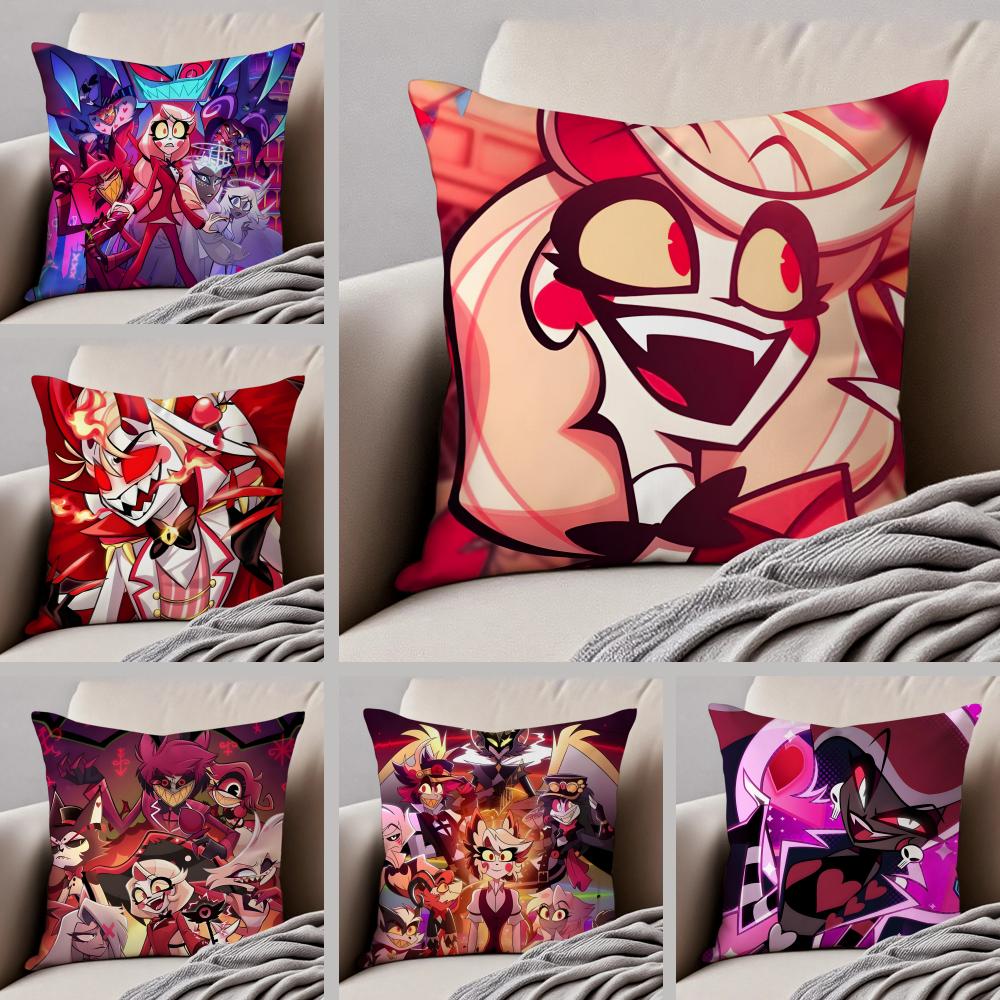 Edgy Musical Quirky Animate HHazbin Hotel Cushion Cover Throw Pillow Cover Hidden Button Durable Polyester Chair Cushion