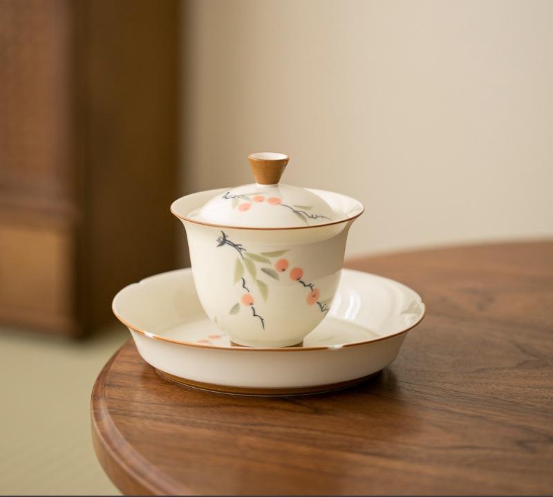 125 мл расписанная вручную миска с бамбуковой крышкой из хурмы, бытовая гайвань против ожогов, ручная работа, супница для приготовления чая, чашка для чая, чайные принадлежности Orna