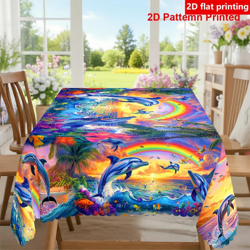 2D flat printing, 1pc dolphin-themed tablecloth, durable polyester tablecloth, yzb