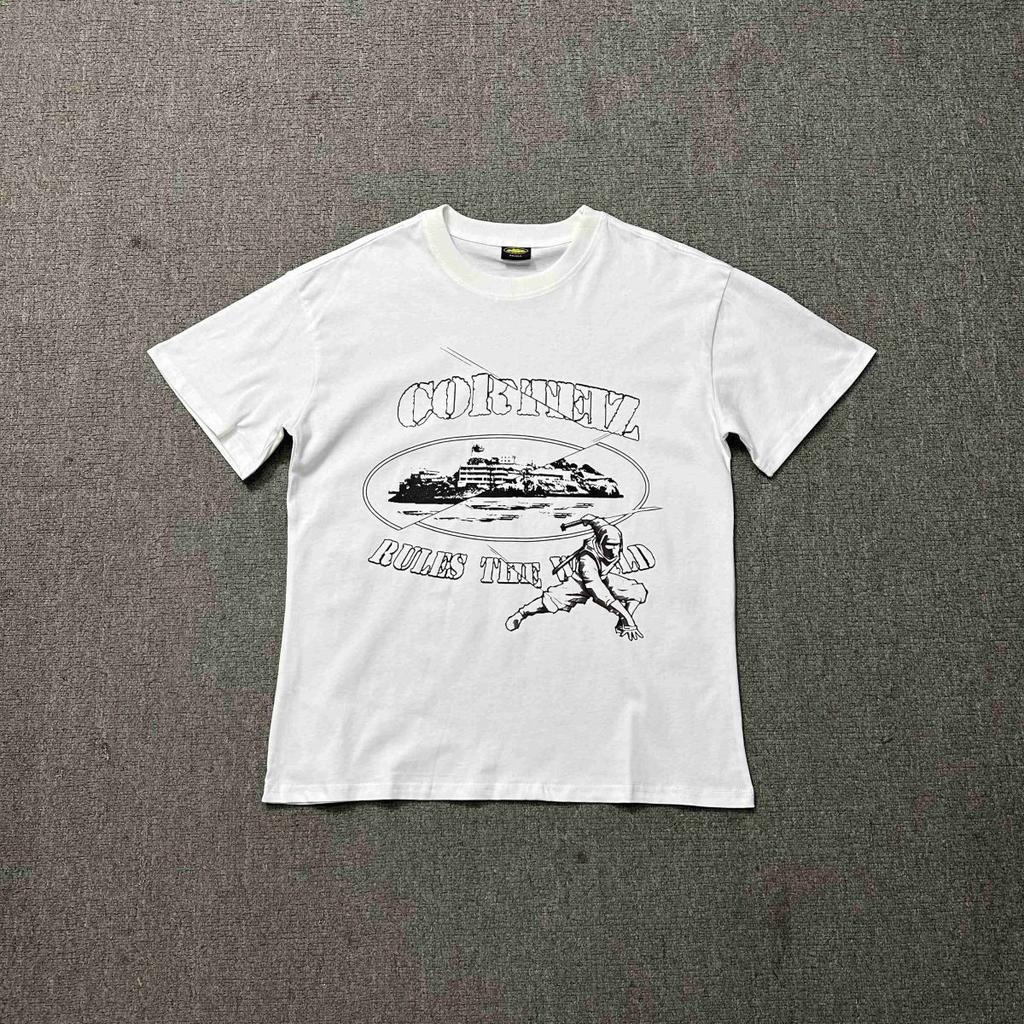 Cross-border American high street Alcatraz series ninja icon hand-drawn print casual loose short-sleeve T-shirt for men and women