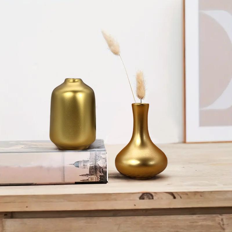 1PC Golden Resin Vase Light Luxury Cabinet Flower Vase Nordic Modern Flower Arrangement Pot Living Room Office Decoration