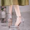 2024 Women's Wedding Shoes Stiletto High Heels Fairy Style Summer New Style Versatile Girly Pointed Toe Strap Sandals