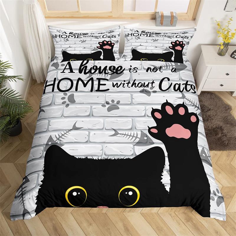 Cat Paw Duvet Cover Cartoon Animal Bedding Collection Single Twin King For Girl Teen Microfiber Lovely Kitten Puppy Pet Comforter Cover