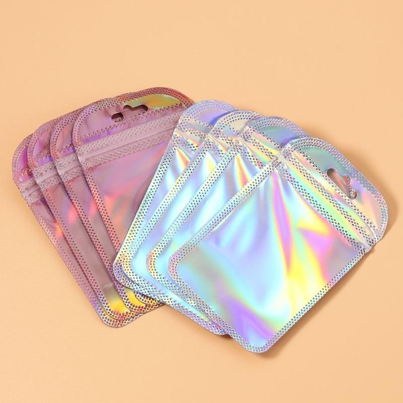 10/20/50 шт. лазерные пакеты с застежкой-молнией, радужные прозрачные пластиковые самозапечатывающиеся пакеты для упаковки ювелирных изделий, косметические сумки для розничной продажи