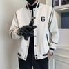 Men Baseball Coat Long Sleeve Single-Breasted Jacket with Letters Print Baseball Collar Outdoor Sports Outerwear
