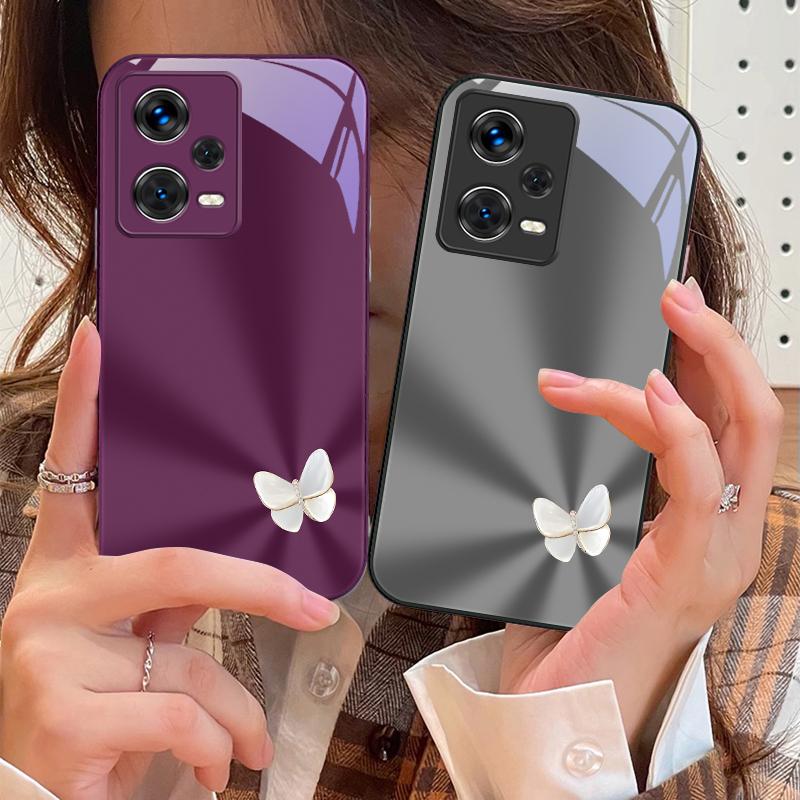 Градиентный Синий Бабочка Для Xiaomi 14 Ultra 13 Lite Redmi Note 13 11 Pro 12 Plus Poco X6 3 Pro F4 6 GT Закаленное Стекло Чехол Для Телефона