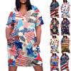 Лето плюс размер V-образным вырезом с коротким рукавом и карманом до колена с градиентным принтом повседневное платье для женщин
