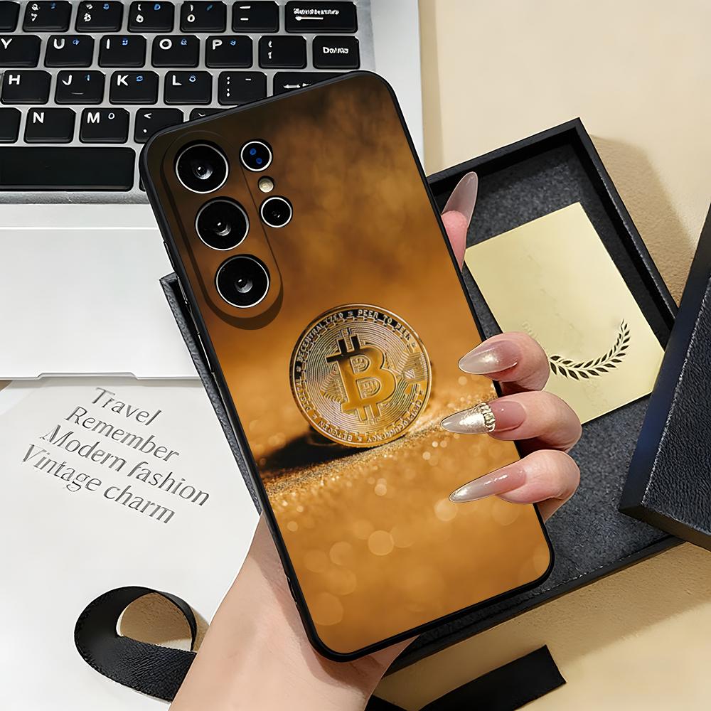 Чехол для телефона Bitcoin для Samsung S26 S25 S24 FE S23 S22 S21 Plus S20 Ultra Note20Ultra Черный Мягкий корпус