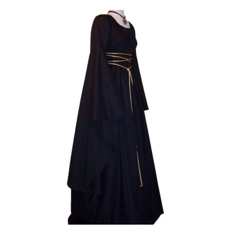 Party Long Sleeve Round Neck Belted Irregular Maxi Dress Halloween Costume Women