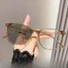 Korean Photochromic Glasses Large Frame Plain Anti-blue Light Myopia Glasses Frame Women's Ultra-light Big Face Slimming Flat Glasses