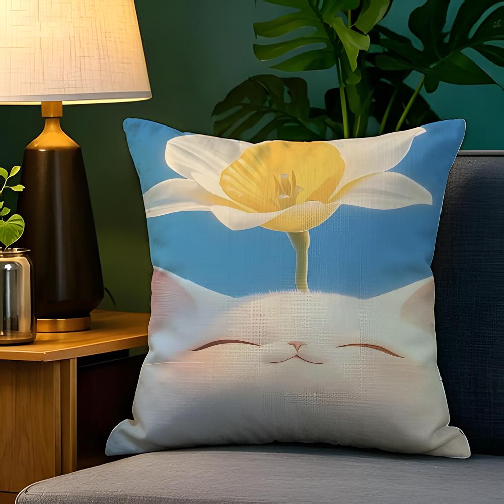 Sunny spring day leisurely cat Pillow Case Natural Linen Pillow Case DoubleSided Decor Sofa Pillowcase Home Decor