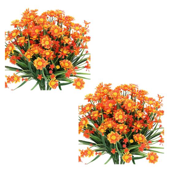 2 шт. искусственных ромашек, букет, устойчивые к погодным условиям, искусственные растения, искусственная зелень, искусственные ромашки для внутреннего, наружного, садового, крыльца, свадебного декора