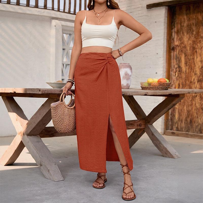 VEZFAA Women's Solid Color Print Casual Summer Spring Skirts