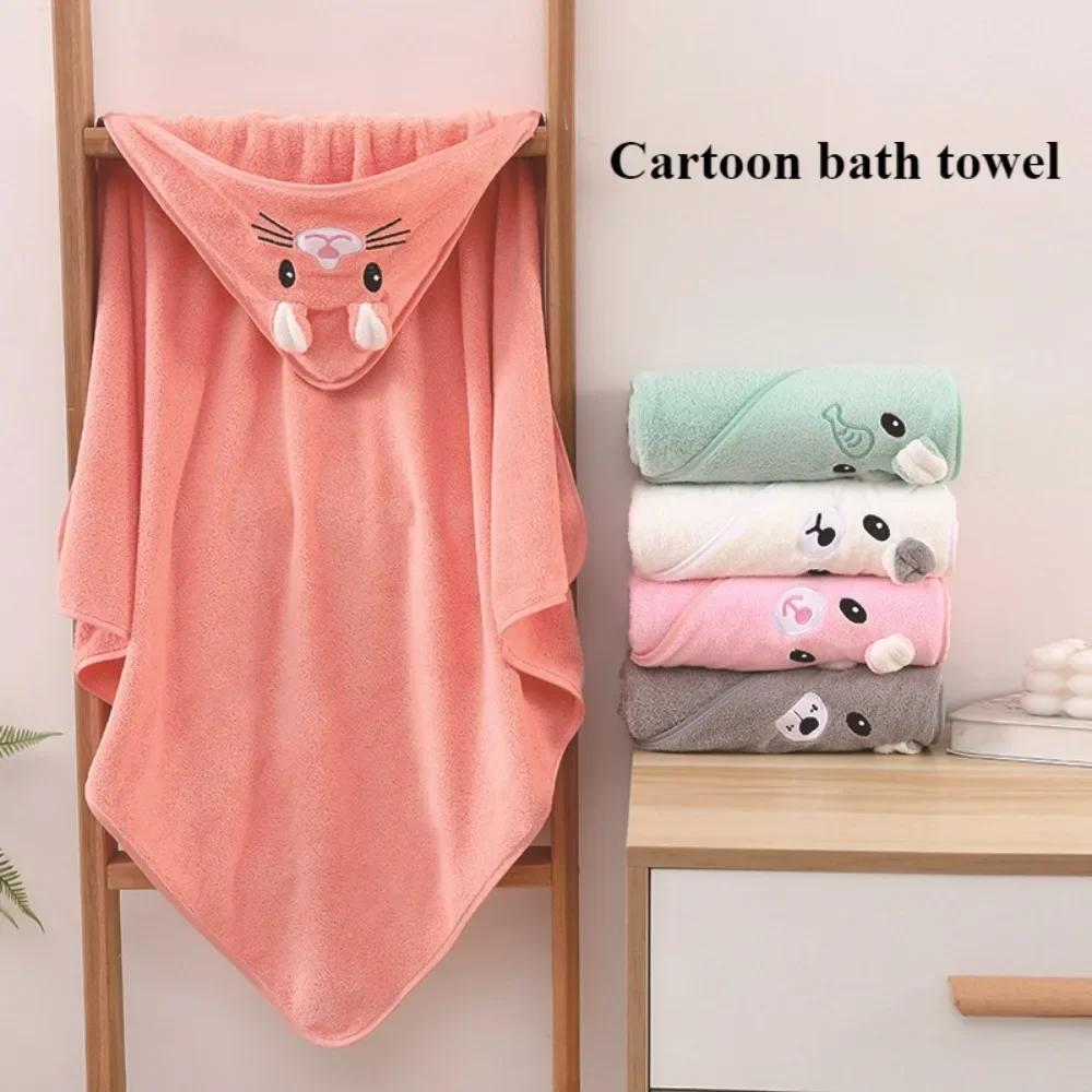 Cartoon Baby Bath Towels Warm Coral Velvet Hooded Towel Soft Absorbent Blanket Cute Baby Bathrobe Newborn Girl Boy Wrap Blanket