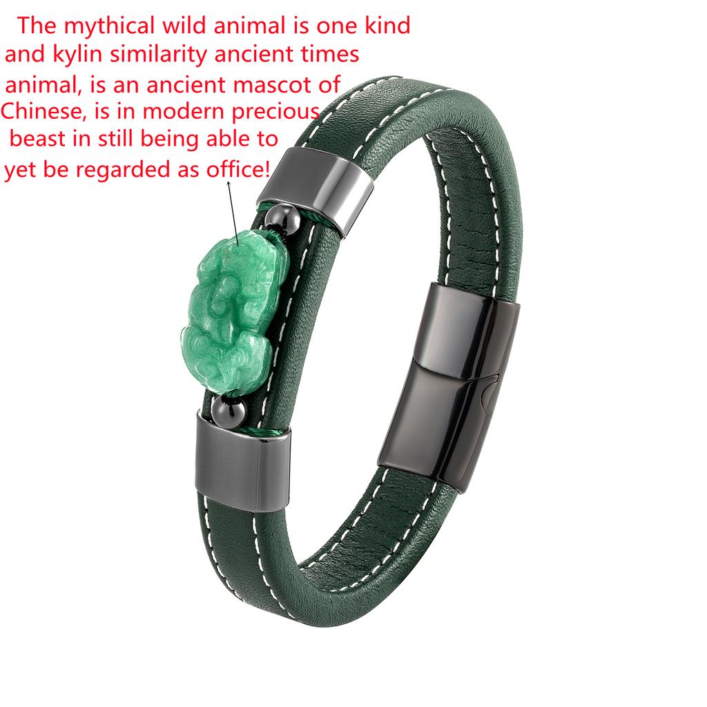 Новый натуральный нефритовый браслет Pixiu с подвесками для мужчин, браслет из кожи и нержавеющей стали 316l, подарок