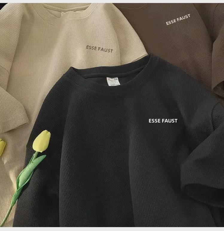 Мужская летняя вафельная футболка в японском стиле с коротким рукавом свободного покроя