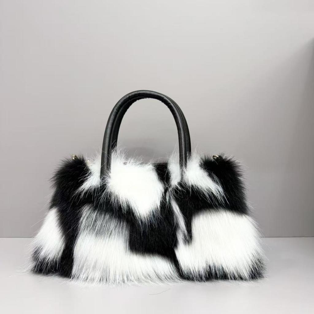 JIAERDI Hot Girl Vintage Plush Tote Bag Women Large Capacity Faux Fur Handbag Fashion Y2k Aesthetics Crossbody Bag Chic 2025 New