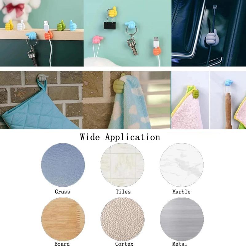 10pcs Self Adhesive Cable Organizer Thumb Hook Wall Hook Silicone Toothbrush Holder Key Holder Towel Hooks Storage Wire Wall Decor