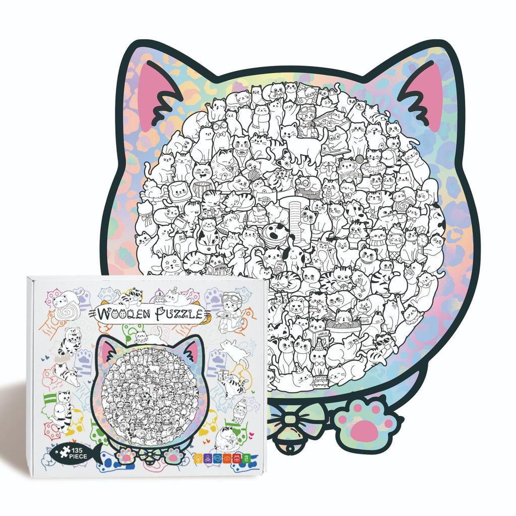 Деревянная пазл-игрушка для кошек, пазл особой формы, пазл для снятия стресса, ручная работа