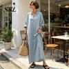 Casual Dress Summer Maxi for Women, V-Neck Oversized Boho Long Women Dress, Sleeve Button Up Vacation Sundress with Pockets Party