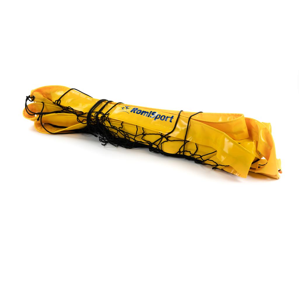 Professional PVC volleyball net, yellow perimeter, side stiffening, dimensions 9.5x1m [steel rope 11.7m]