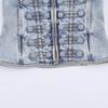  European and American style, new women's clothing, fashionable, button-decorated waist denim jacket 7627047