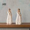 Sentimental Gift for Her Wooden Texture Resin Figurine, Hand Carved Mother & Child/Family/Couple/Dog Owner Abstract Figurine Living Room Statue,