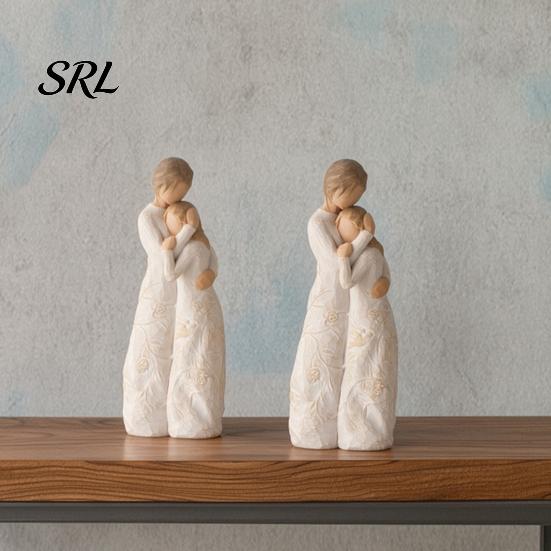 Sentimental Gift for Her Wooden Texture Resin Figurine, Hand Carved Mother & Child/Family/Couple/Dog Owner Abstract Figurine Living Room Statue,