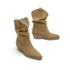Vintage Pointed Toe Women Western Cowgirl Boots Fashion Slip On Shoes Autumn Winter Square Heel Ladies Mid Calf Booties